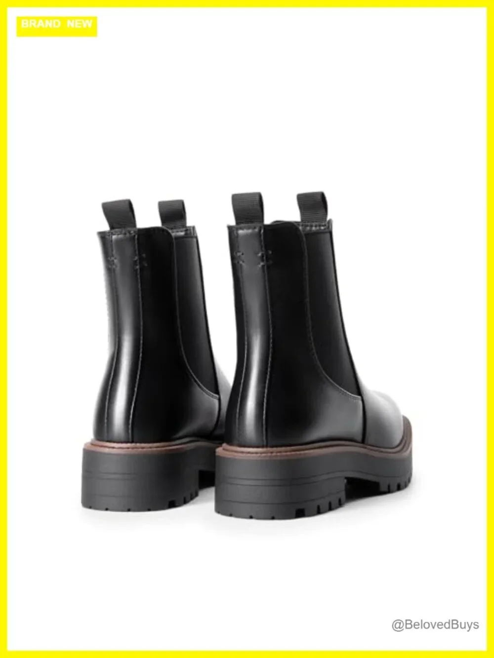 Faux Leather Chelsea Ankle Boots Square Toe Low Heel Lug Sole Platform